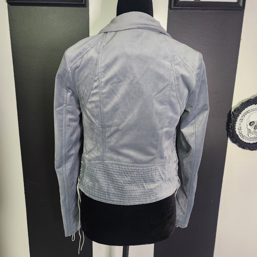 Ice Blue Velvet Moto Jacket - Picture 4 of 6